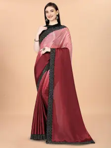 Mitera Red & Pink Ombre Embroidered Silk Cotton Paithani Saree