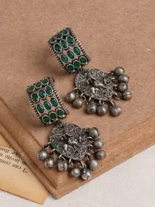 TEEJH Silver-Plated Classic Oxidised Drop Earrings