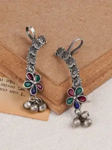 TEEJH Silver-Plated Feather Shaped Ear Cuff Earrings