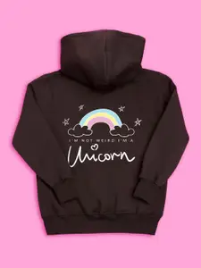 BAESD Girls Typography Printed Hooded Fleece Sweatshirt