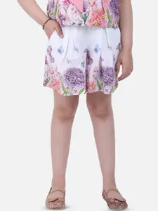 One Friday Girls Floral Printed Mid-Rise Cotton Shorts
