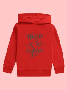 BAESD Girls Typography Printed Hooded Fleece Pullover