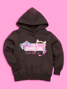 BAESD Girls Typography Printed Hooded Fleece Sweatshirt