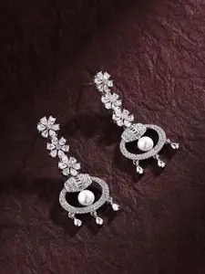 Priyaasi Silver-Plated American Diamond Contemporary Drop Earrings