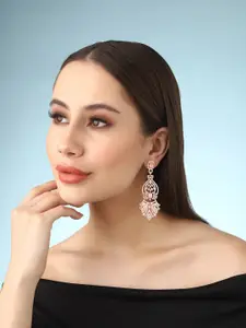 Priyaasi Rose Gold-Plated American Diamond Contemporary Drop Earrings