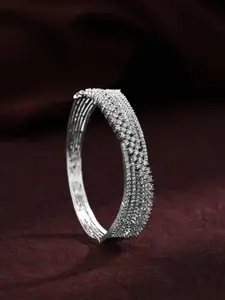 Priyaasi Women Silver-Plated American Diamond Bangle-Style Bracelet