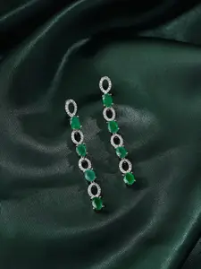 Priyaasi Silver-Plated American Diamond Contemporary Drop Earrings