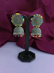 Efulgenz Rhodium-Plated Contemporary Oxidized Jhumkas