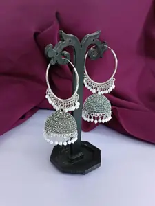 Efulgenz Rhodium-Plated Contemporary Oxidized Jhumkas