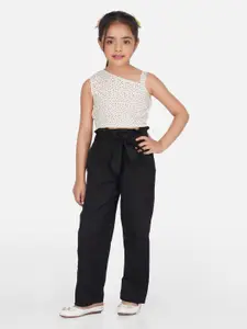 HERE&NOW Girls Printed Crop Top with Trousers
