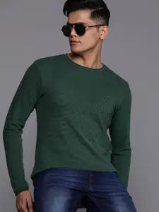 Louis Philippe Jeans Men Pure Cotton Textured Slim Fit T-shirt