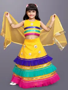 BAESD Girls Striped Gotta Patti Ready to Wear Lehenga & Blouse With Dupatta