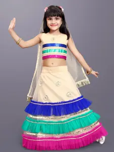 BAESD Girls Striped Gotta Patti Ready to Wear Lehenga & Blouse With Dupatta