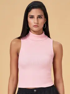 People Pink High Neck Cotton Top