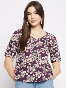 Mayra V-neck Short Sleeves Floral Print Top