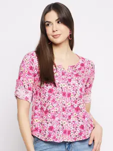 Mayra Floral Print Roll-Up Sleeves Top