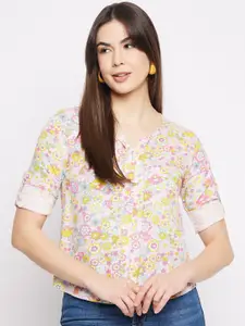 Mayra Floral Printed Roll-Up Sleeves Top