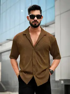 Maniac Self Design Classic Opaque Striped Cotton Casual Shirt