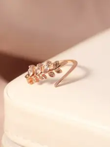 SALTY Crystals Studded Leaf Shaped Adjustable Finger Ring