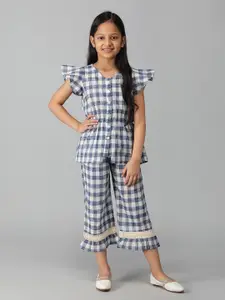 BAESD Girls Checked Flutter Sleeves Top With Trouser