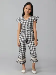 BAESD Girls Checked Cap Sleeves Top & Trousers