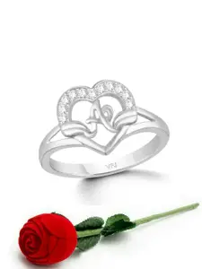 Vighnaharta Rhodium-Plated Cubic Zirconia-Studded Alphabet A Finger Ring With Rose Box
