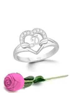 Vighnaharta Rhodium-Plated CZ-Studded Alphabet D Finger Ring With Rose Box