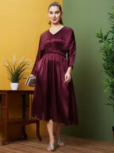Globus Women V-Neck Smocked Fit & Flare Midi Dress