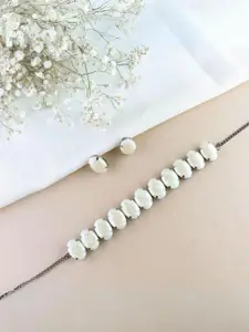 I Jewels Silver Plated & Beaded Choker Necklace & Earrings