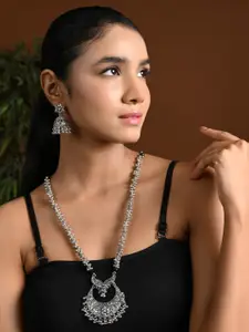 I Jewels Silver-Plated Ghungroo Beaded Oxidized Necklace & Earrings