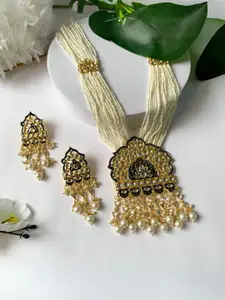 I Jewels Gold-Plated Stone-Studded & Beaded Necklace & Earrings
