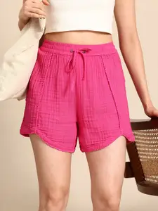 Mast & Harbour Women Crinkled Pure Cotton Shorts
