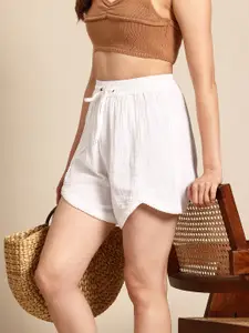 Mast & Harbour Women Crinkled Pure Cotton Shorts