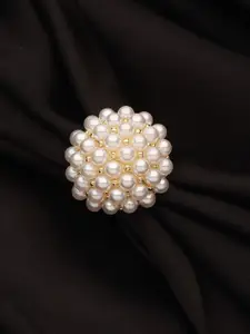 Jazz and Sizzle Gold-Plated Pearls-Studded Flower Detail Adjustable Finger Ring