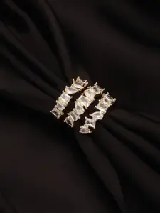 Jazz and Sizzle Gold-Plated Cubic Zirconia-Studded & Layered Adjustable Finger Ring