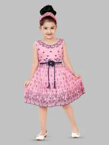 BAESD Girls Floral Print Round Neck Sleeveless Fit & Flare Dress