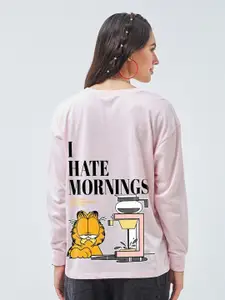 Bewakoof Garfield Graphic Printed Drop-Shoulder Sleeves Oversized Pure Cotton T-shirt