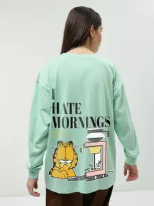Bewakoof Garfield Printed Drop-Shoulder Sleeves Oversized Pure Cotton T-shirt