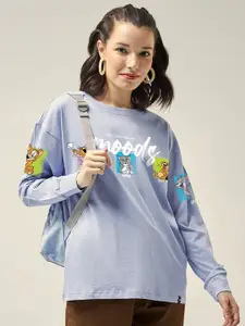 Bewakoof Tom & Jerry Printed Drop-Shoulder Sleeves Oversized Pure Cotton T-shirt