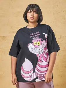 Bewakoof Plus Bewakoof Official Disney Merchandise Cat Graphic Printed Oversized Plus Size T-shirt