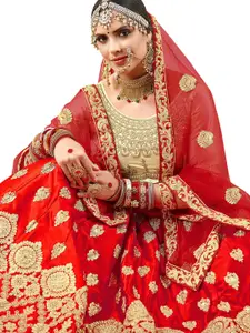 MANVAA Red Embroidered Thread Work Semi-Stitched Lehenga & Unstitched Blouse With Dupatta