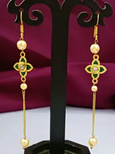Efulgenz Gold-Plated Stone Studded Beaded Enameled Contemporary Drop Earrings