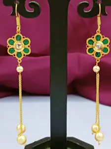 Efulgenz Gold-Plated Stone Studded Beaded Enameled Contemporary Drop Earrings
