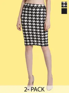 Popwings Pack Of 2 Printed Knee Length Pencil Skirts