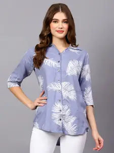 Indietoga Classic Floral Printed Longline Shirt Spread Collar Opaque Casual Shirt