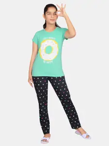 BAESD Girls Graphic Printed Round Neck Pure Cotton Night suits
