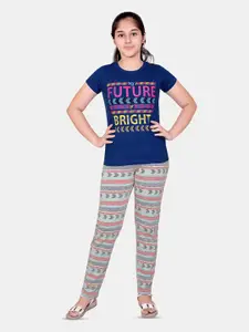 BAESD Girls Typography Printed Pure Cotton Night Suit