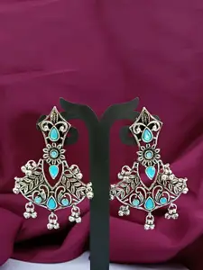 Efulgenz Rhodium Plated Contemporary Drop Earrings