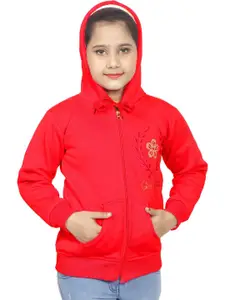 BAESD Girls Floral Embroidered Hooded Storm-Fit Cotton Front-Open Sweatshirt