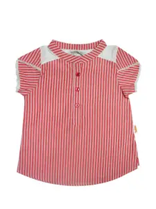 milou Girls Round Neck Short Sleeves Striped Cotton Shirt Style Top